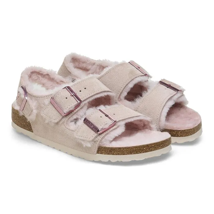 Women Birkenstock BackAnkleStrap Milano Suede Shearling Light Rose