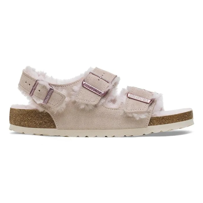 Women Birkenstock BackAnkleStrap Milano Suede Shearling Light Rose