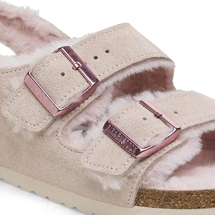 Women Birkenstock BackAnkleStrap Milano Suede Shearling Light Rose