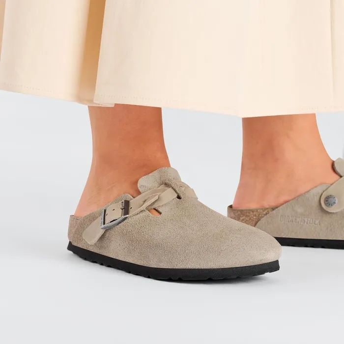 Women Birkenstock Clogs Boston Braided Taupe