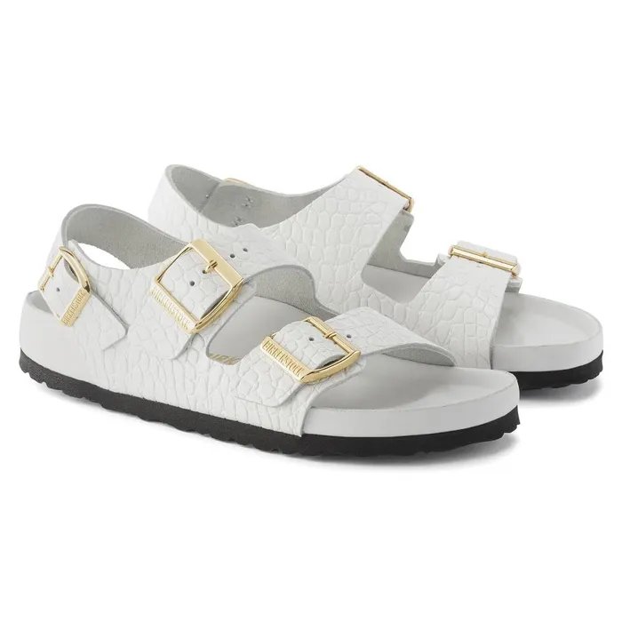 Women Birkenstock MultiStrap Milano Emboss White