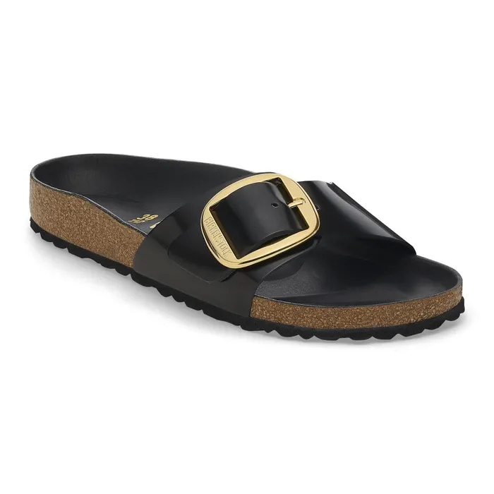 Women Birkenstock OneStrap Madrid Big Buckle High Shine Black