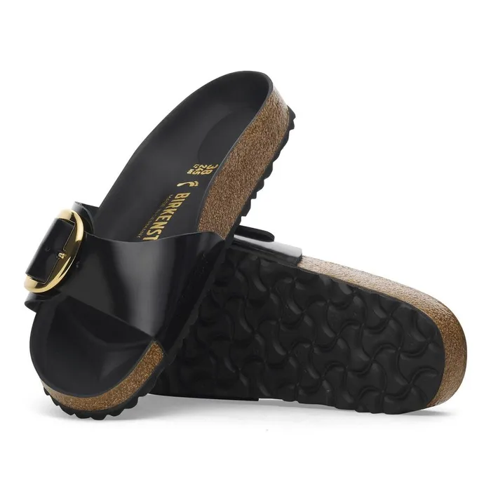 Women Birkenstock OneStrap Madrid Big Buckle High Shine Black