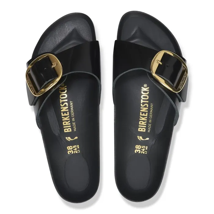 Women Birkenstock OneStrap Madrid Big Buckle High Shine Black