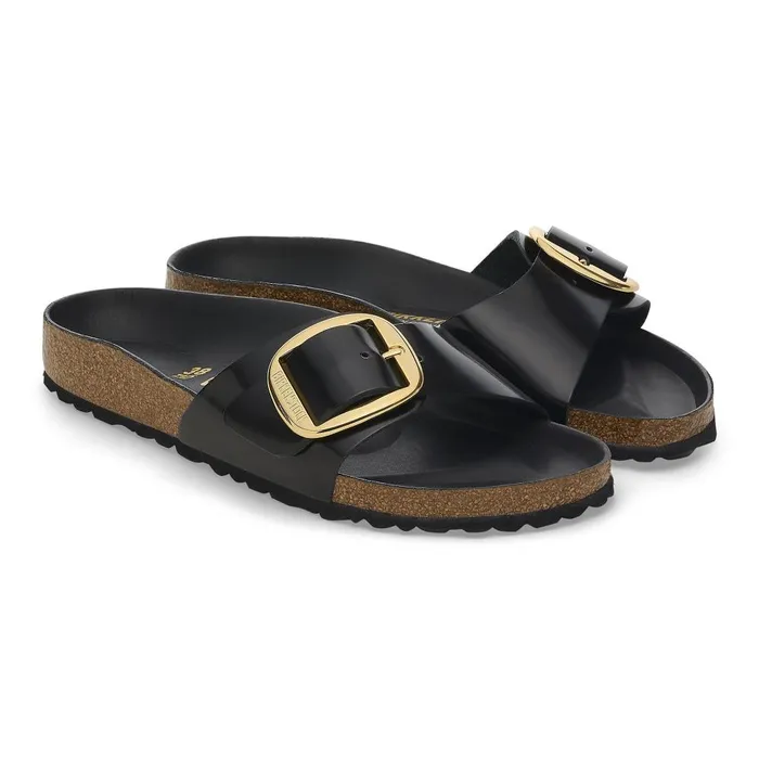 Women Birkenstock OneStrap Madrid Big Buckle High Shine Black