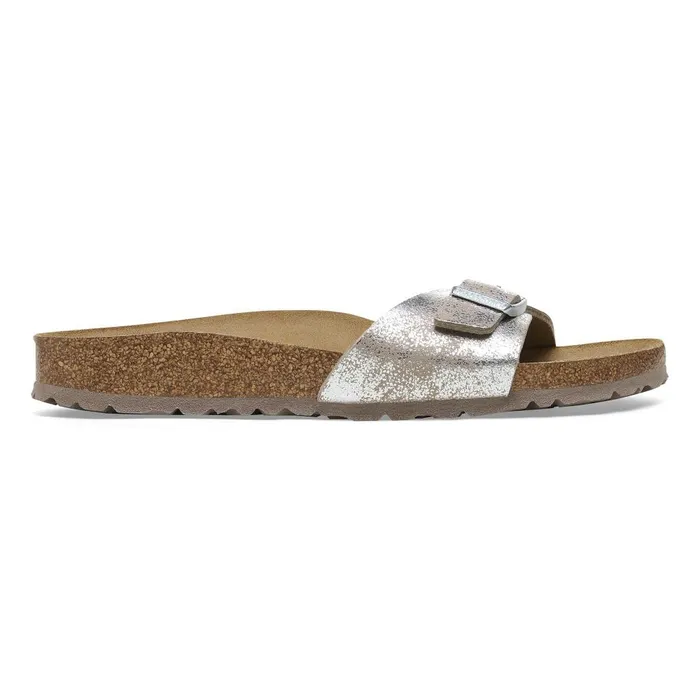 Women Birkenstock OneStrap Madrid Washed Metallic Silver