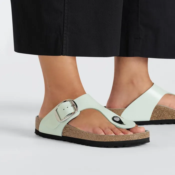 Women Birkenstock Thong Gizeh Big Buckle High Shine Surf Green