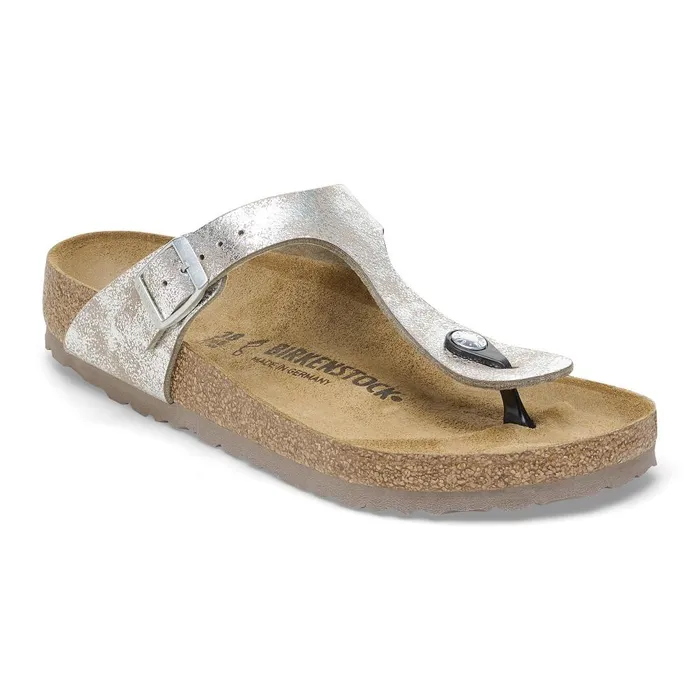Women Birkenstock Thong Gizeh Washed Metallic Silver