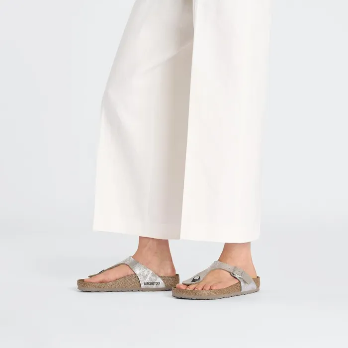 Women Birkenstock Thong Gizeh Washed Metallic Silver