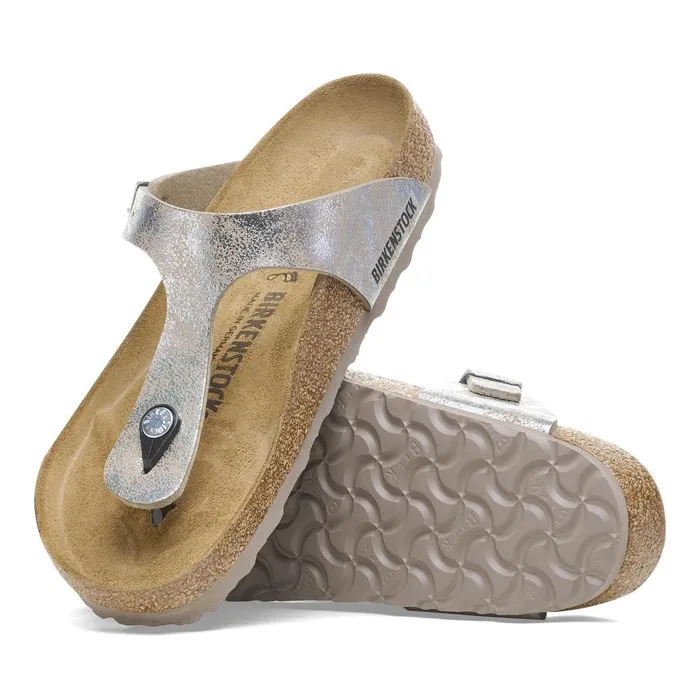 Women Birkenstock Thong Gizeh Washed Metallic Silver