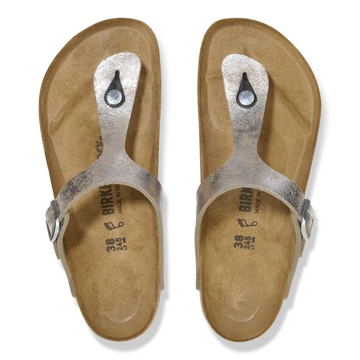 Women Birkenstock Thong Gizeh Washed Metallic Silver