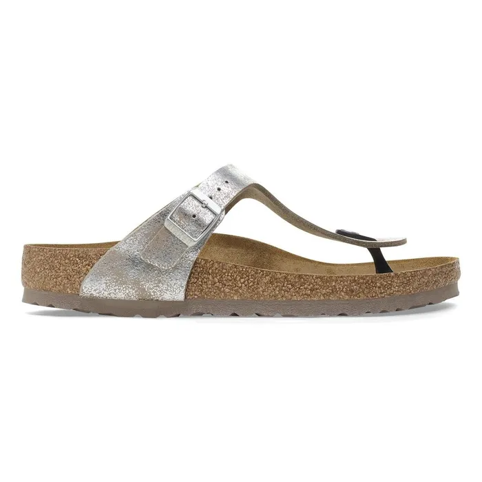 Women Birkenstock Thong Gizeh Washed Metallic Silver