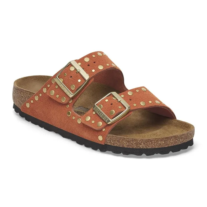 Women Birkenstock TwoStrap Arizona Rivet Dark Rust