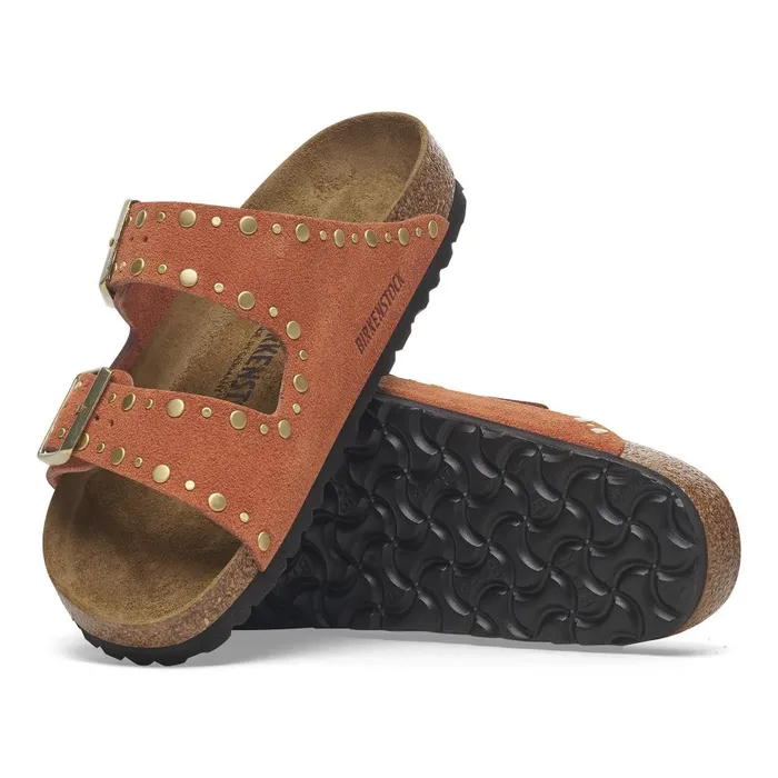 Women Birkenstock TwoStrap Arizona Rivet Dark Rust