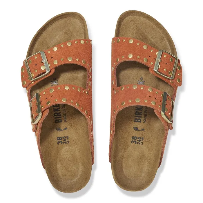 Women Birkenstock TwoStrap Arizona Rivet Dark Rust