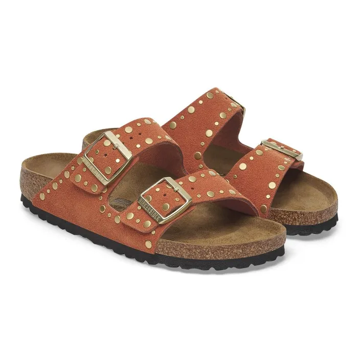Women Birkenstock TwoStrap Arizona Rivet Dark Rust