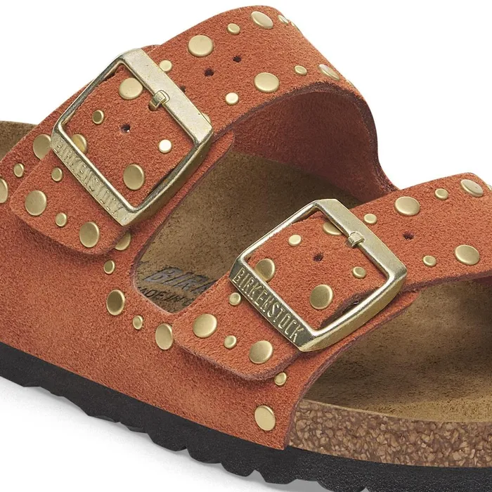 Women Birkenstock TwoStrap Arizona Rivet Dark Rust