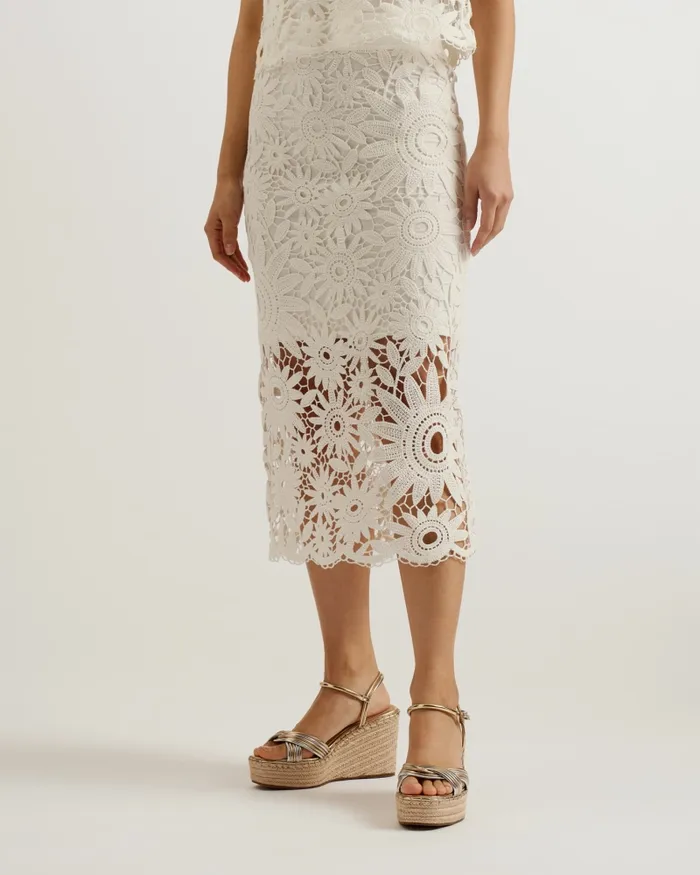 Women BITRISS 8211 Floral Crochet Fitted Midi Skirt Ivory Ted Baker Skirts Women BITRISS 8211 Floral Crochet Fitted Midi Skirt Ivory Ted Baker Skirts