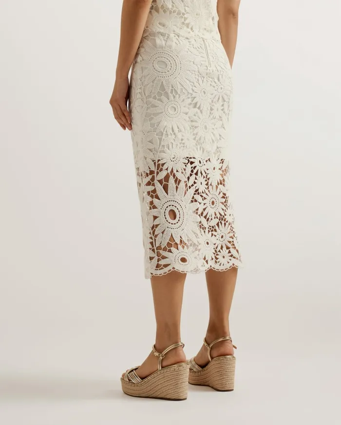 Women BITRISS 8211 Floral Crochet Fitted Midi Skirt Ivory Ted Baker Skirts Women BITRISS 8211 Floral Crochet Fitted Midi Skirt Ivory Ted Baker Skirts