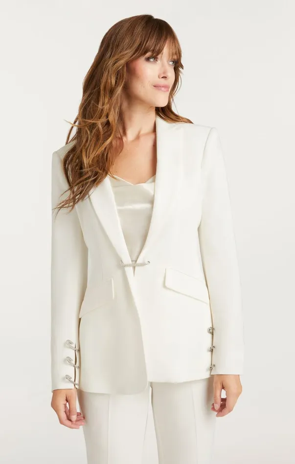 Women Blazers Cinq Sept Rhinestone Pin Cheyenne Blazer Ivory