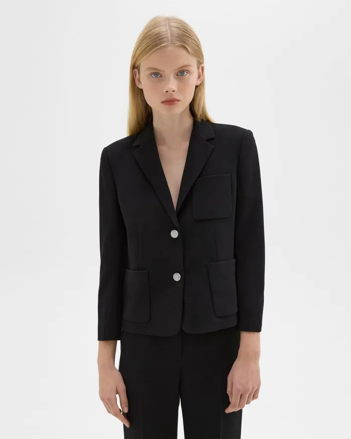 Women Blazers Jackets Theory Boxy Patch Pocket Blazer In Admiral Crepe Black