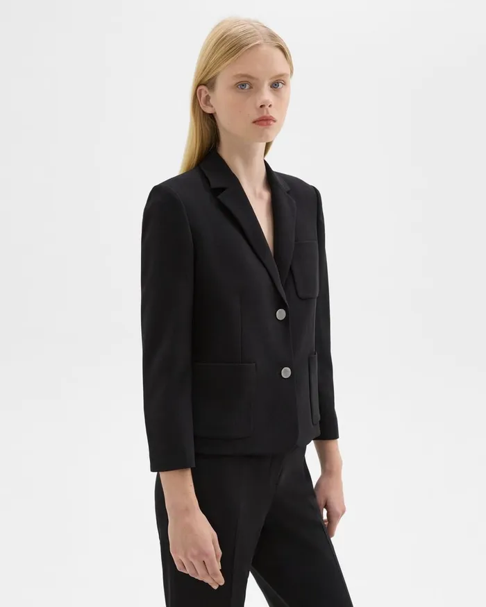 Women Blazers Jackets Theory Boxy Patch Pocket Blazer In Admiral Crepe Black