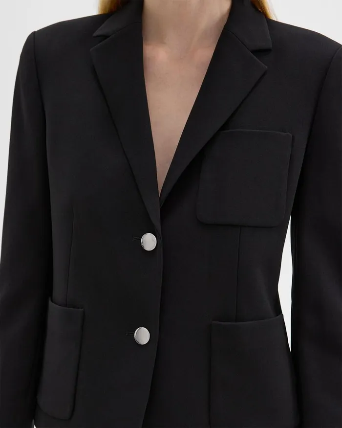 Women Blazers Jackets Theory Boxy Patch Pocket Blazer In Admiral Crepe Black