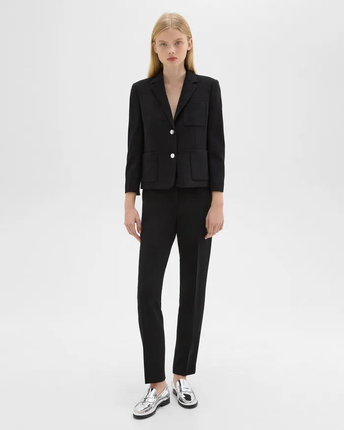 Women Blazers Jackets Theory Boxy Patch Pocket Blazer In Admiral Crepe Black