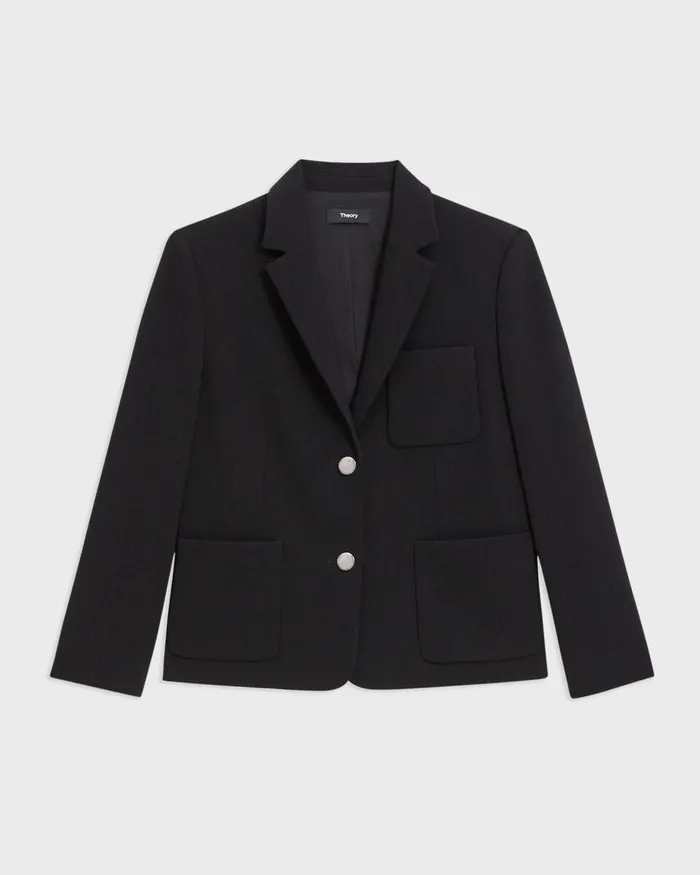 Women Blazers Jackets Theory Boxy Patch Pocket Blazer In Admiral Crepe Black