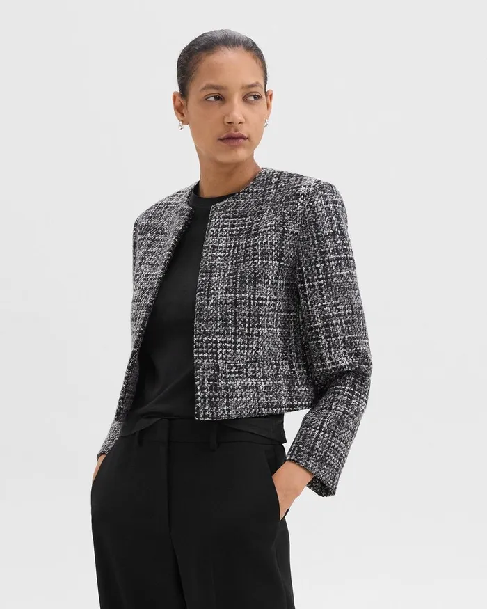Women Blazers Jackets Theory Cropped Jacket In Meacutelange Tweed Black Multi