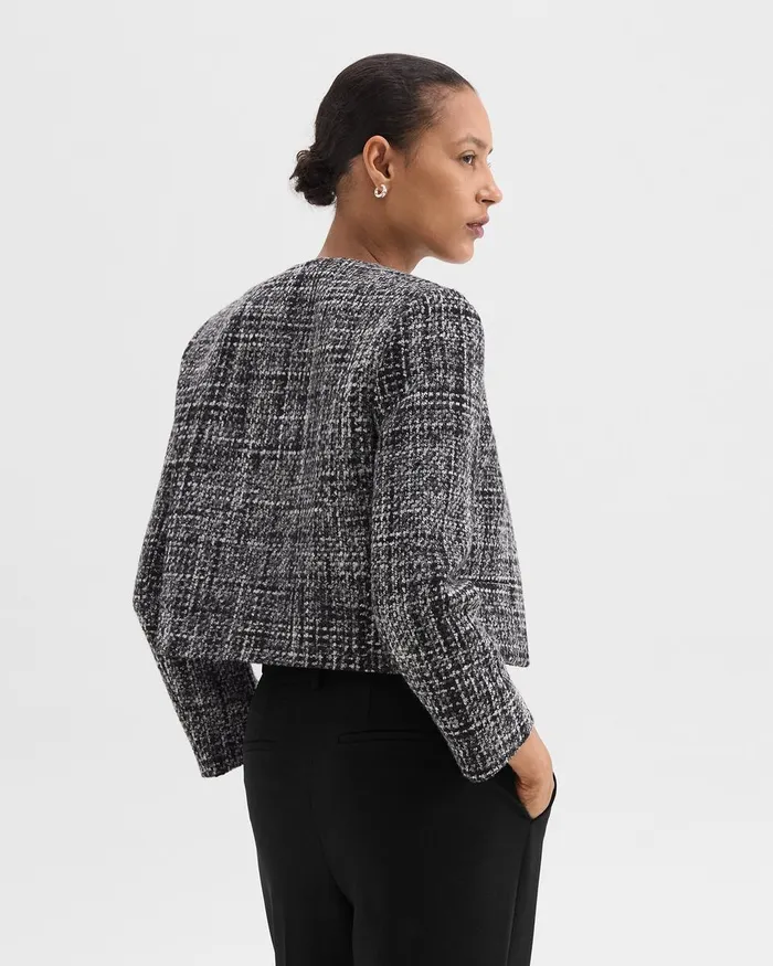 Women Blazers Jackets Theory Cropped Jacket In Meacutelange Tweed Black Multi