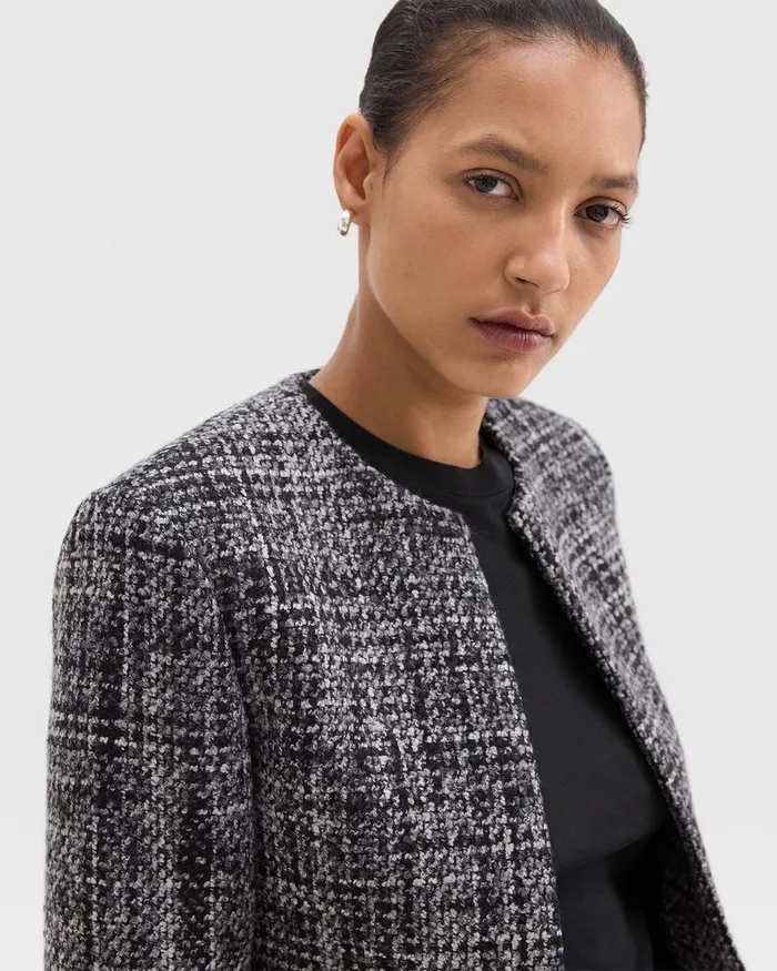 Women Blazers Jackets Theory Cropped Jacket In Meacutelange Tweed Black Multi