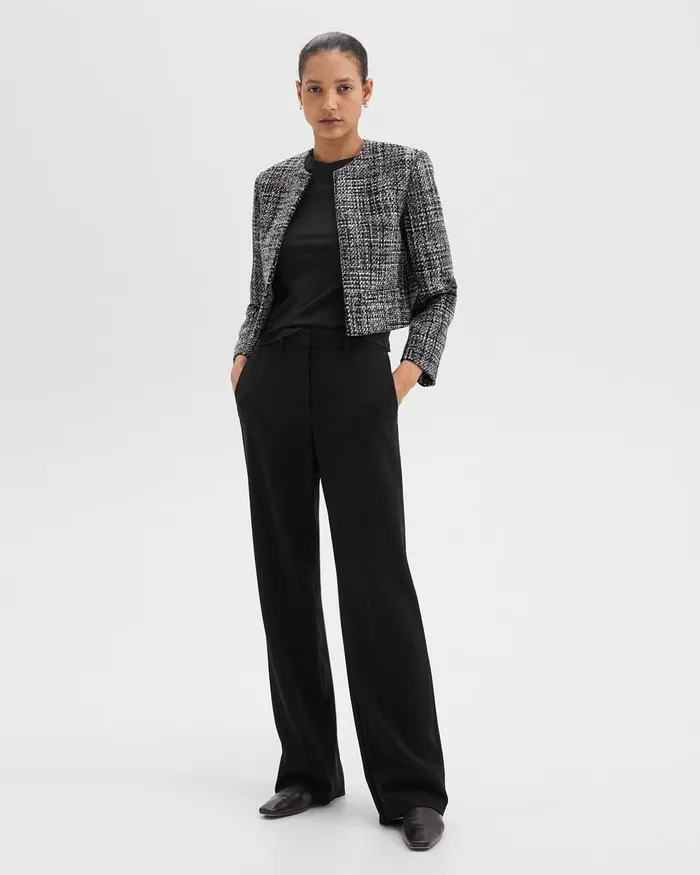 Women Blazers Jackets Theory Cropped Jacket In Meacutelange Tweed Black Multi