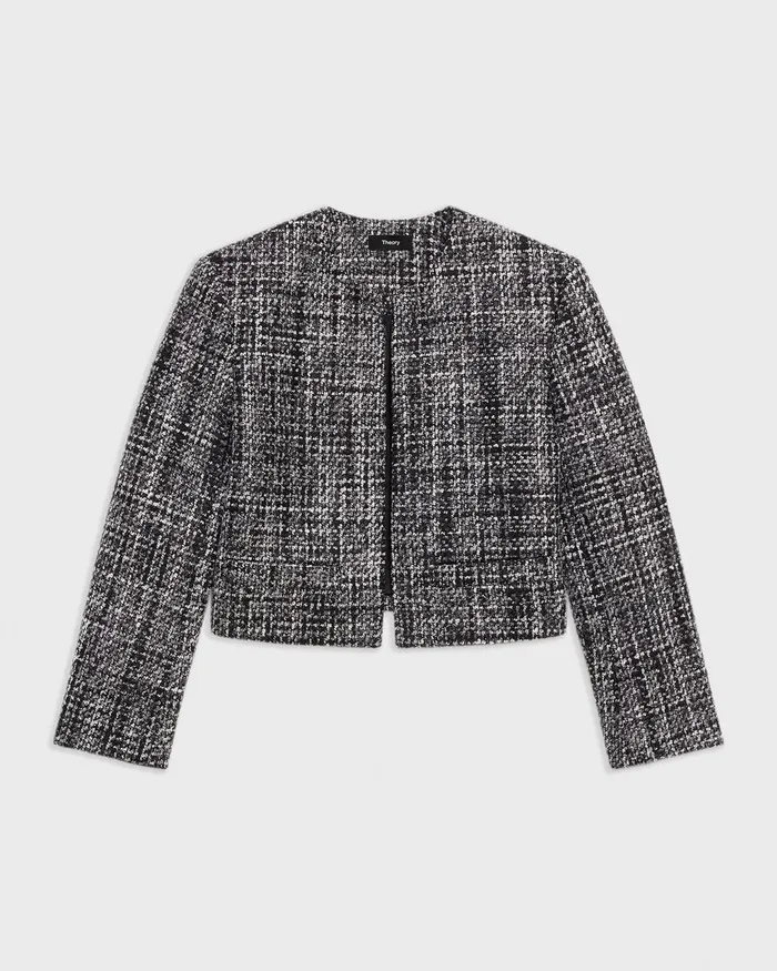 Women Blazers Jackets Theory Cropped Jacket In Meacutelange Tweed Black Multi