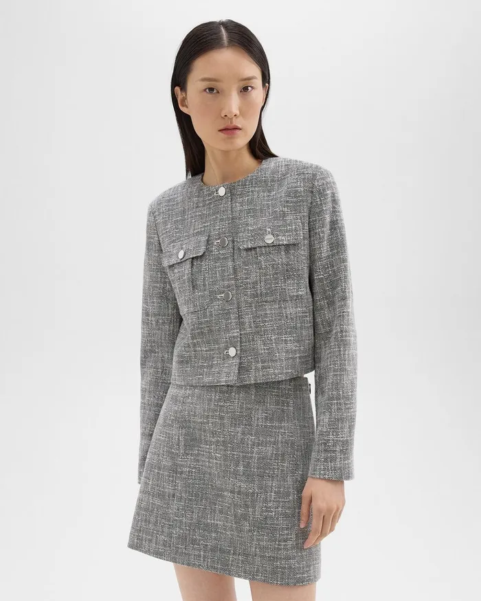 Women Blazers Jackets Theory Cropped Military Jacket In Cotton Tweed Black Multi