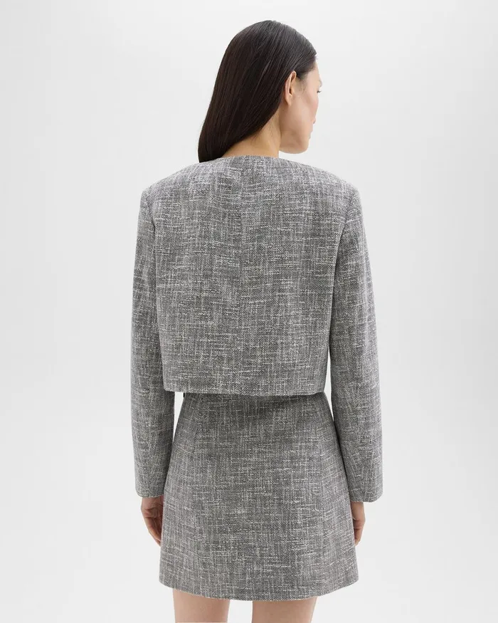 Women Blazers Jackets Theory Cropped Military Jacket In Cotton Tweed Black Multi
