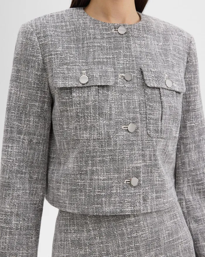 Women Blazers Jackets Theory Cropped Military Jacket In Cotton Tweed Black Multi