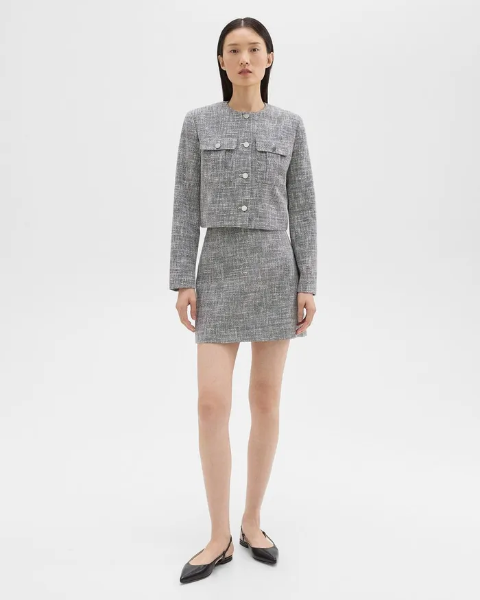Women Blazers Jackets Theory Cropped Military Jacket In Cotton Tweed Black Multi