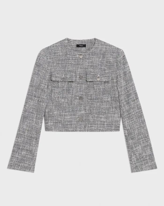 Women Blazers Jackets Theory Cropped Military Jacket In Cotton Tweed Black Multi