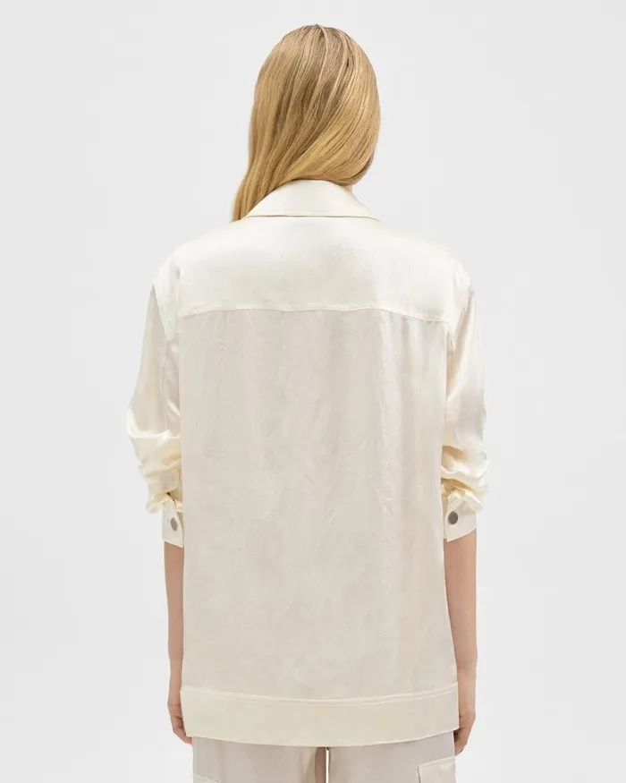Women Blazers Jackets Theory Oversized Trucker Jacket In Textured Satin Ivory