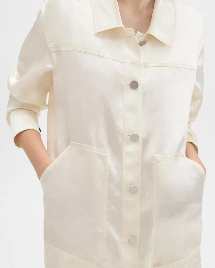 Women Blazers Jackets Theory Oversized Trucker Jacket In Textured Satin Ivory