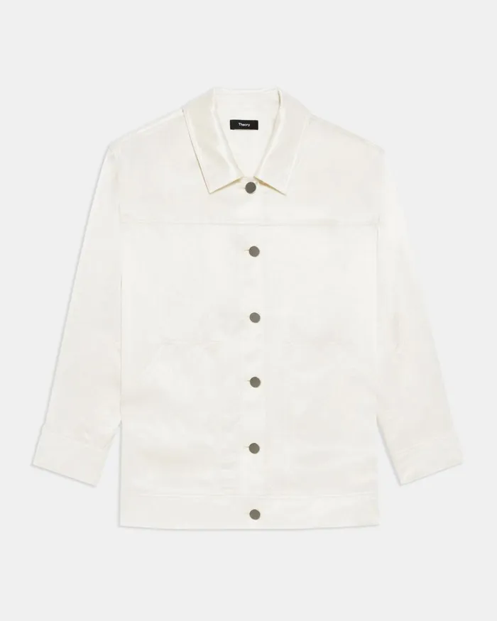 Women Blazers Jackets Theory Oversized Trucker Jacket In Textured Satin Ivory