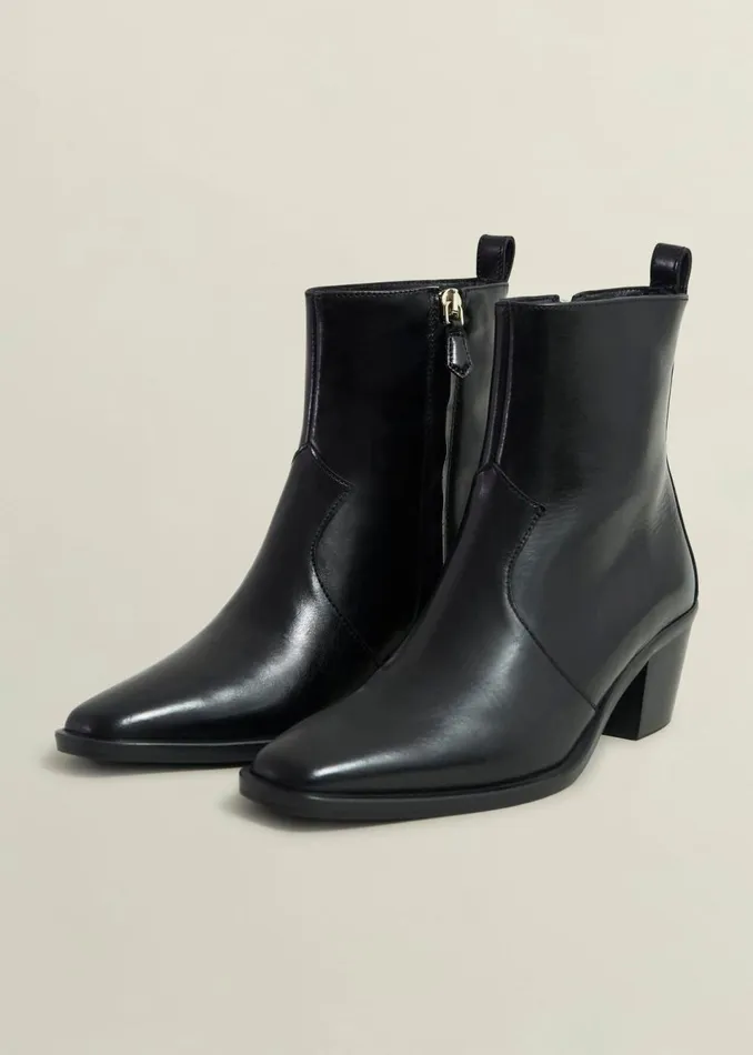 Women Boots Hobbs Frankie Leather Western Boots Black
