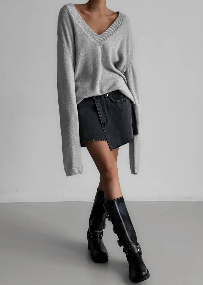 Women Brayden V Neck Sweater 8211 Light Grey The Frankie Shop Knitwear