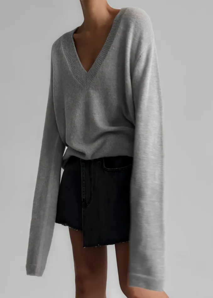 Women Brayden V Neck Sweater 8211 Light Grey The Frankie Shop Knitwear