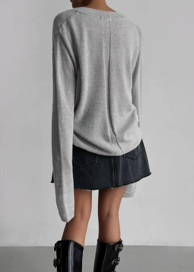 Women Brayden V Neck Sweater 8211 Light Grey The Frankie Shop Knitwear