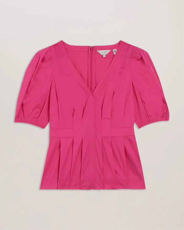 Women BURDUR 8211 Stitch Detail Balloon Sleeve Peplum Top Purple Ted Baker Tops and Blouses Women BURDUR 8211 Stitch Detail Balloon Sleeve Peplum Top Purple Ted Baker Tops and Blouses