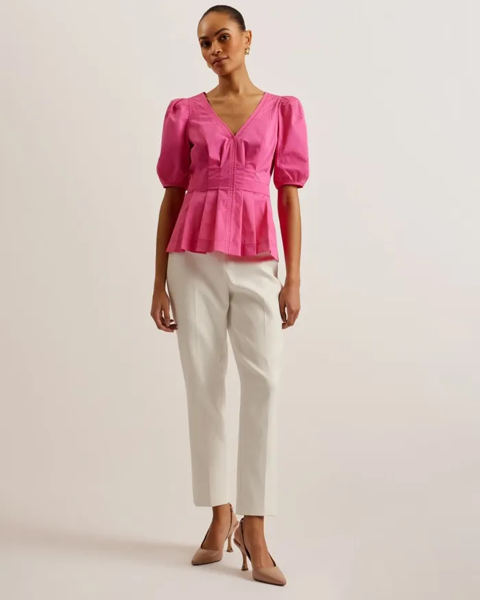 Women BURDUR 8211 Stitch Detail Balloon Sleeve Peplum Top Purple Ted Baker Tops and Blouses Women BURDUR 8211 Stitch Detail Balloon Sleeve Peplum Top Purple Ted Baker Tops and Blouses