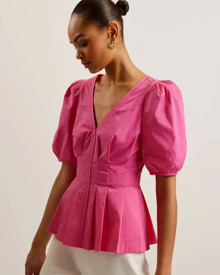 Women BURDUR 8211 Stitch Detail Balloon Sleeve Peplum Top Purple Ted Baker Tops and Blouses Women BURDUR 8211 Stitch Detail Balloon Sleeve Peplum Top Purple Ted Baker Tops and Blouses