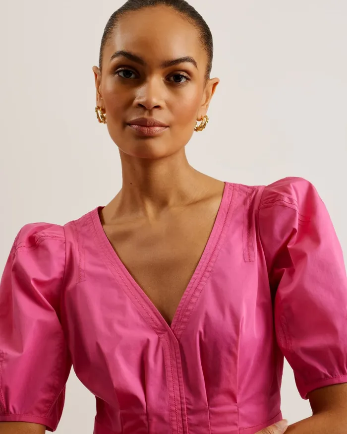 Women BURDUR 8211 Stitch Detail Balloon Sleeve Peplum Top Purple Ted Baker Tops and Blouses Women BURDUR 8211 Stitch Detail Balloon Sleeve Peplum Top Purple Ted Baker Tops and Blouses